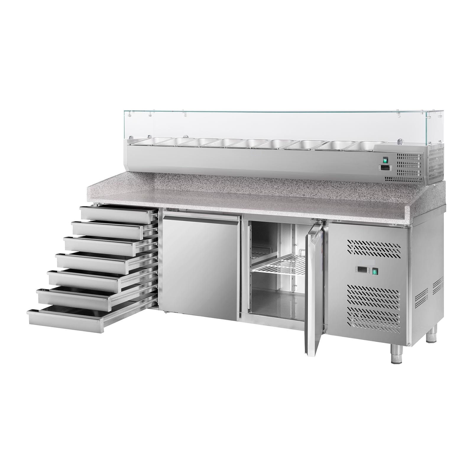 Chladící PIZZA stůl dvoudvéřový s neutrálními zásuvky pro bochánky MTP 2D + MCH4150
