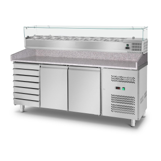 Chladící PIZZA stůl dvoudvéřový s neutrálními zásuvky pro bochánky MTP 2D + MCH4150