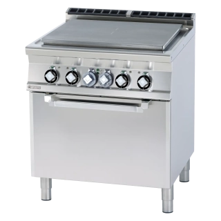 Sporák tálový elektrický se statickou elektrickou troubou GN 2/1 - 4x plotýnka 400 V - TPF - 78 ET